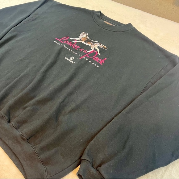 Vtg Headwaters Leader Of The Pack Wolf Embroidered Crewneck Pullover Y2K Boxy - Picture 3 of 9